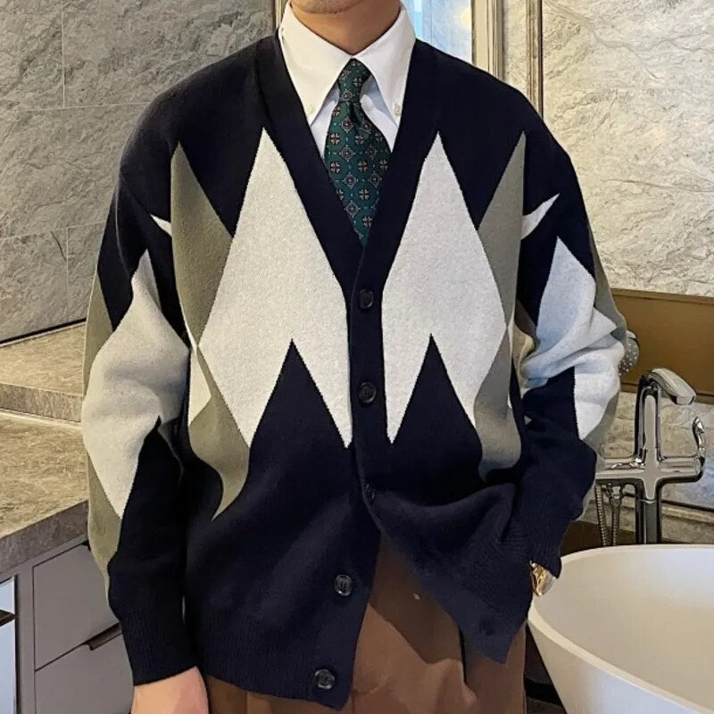 Geometric Pattern Single Breasted Cardigan