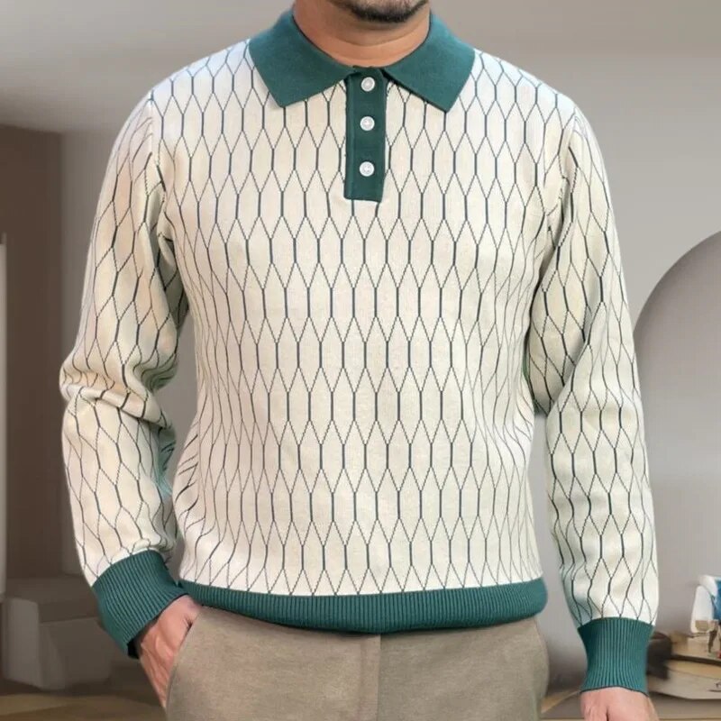 Contrasting Pattern Knit Sweatshirt