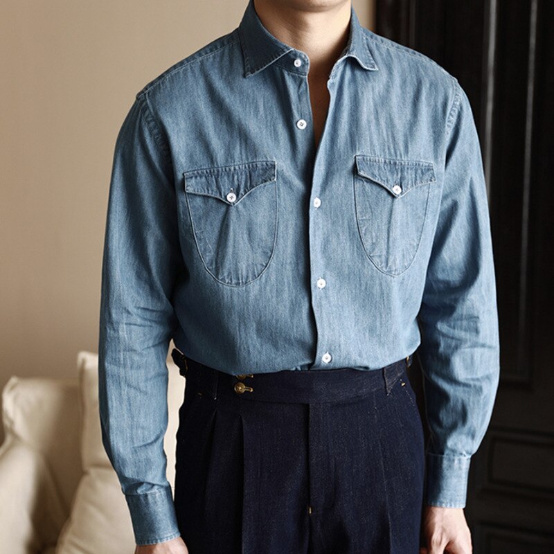 Solid Denim Double Pockets Shirt