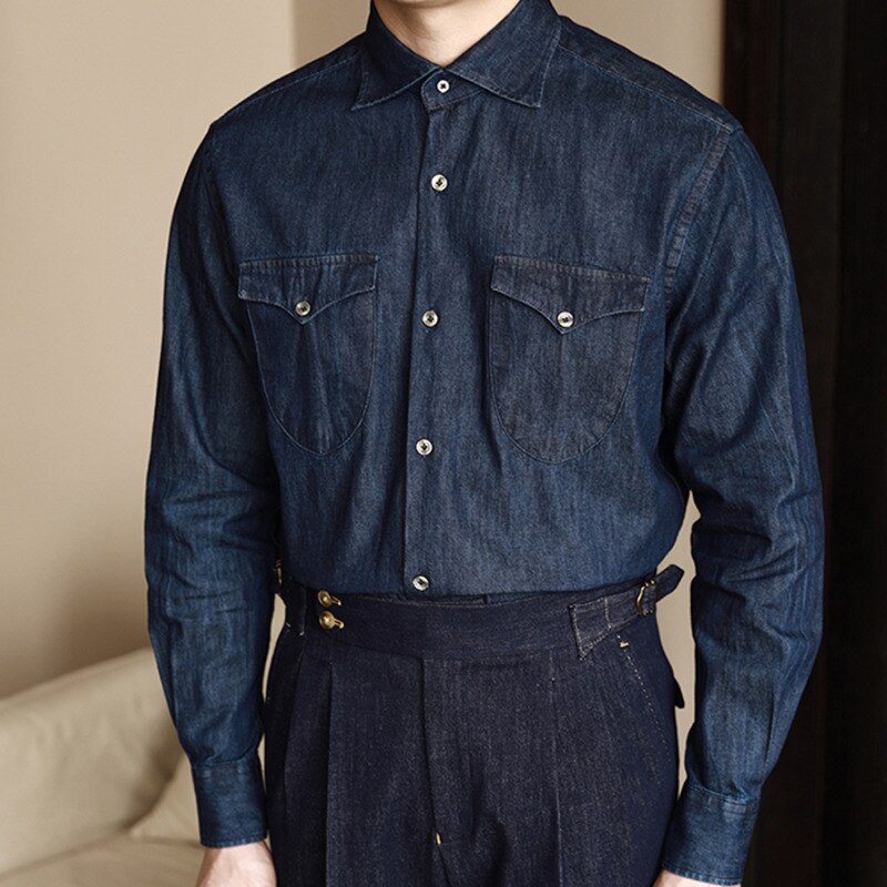Solid Denim Double Pockets Shirt