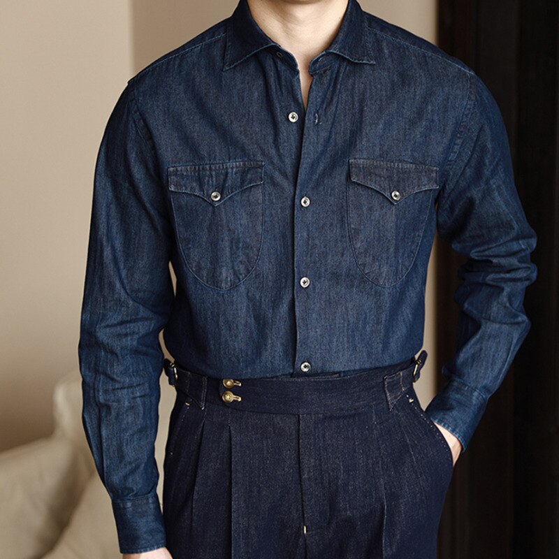 Solid Denim Double Pockets Shirt