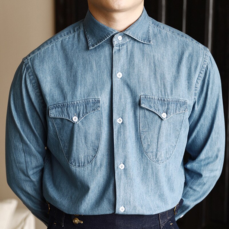 Solid Denim Double Pockets Shirt