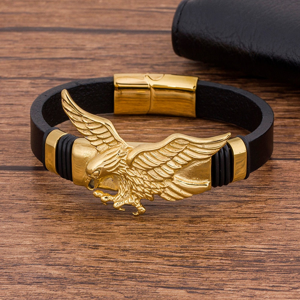 Golden Eagle Black Strap Magnetic Bracelet