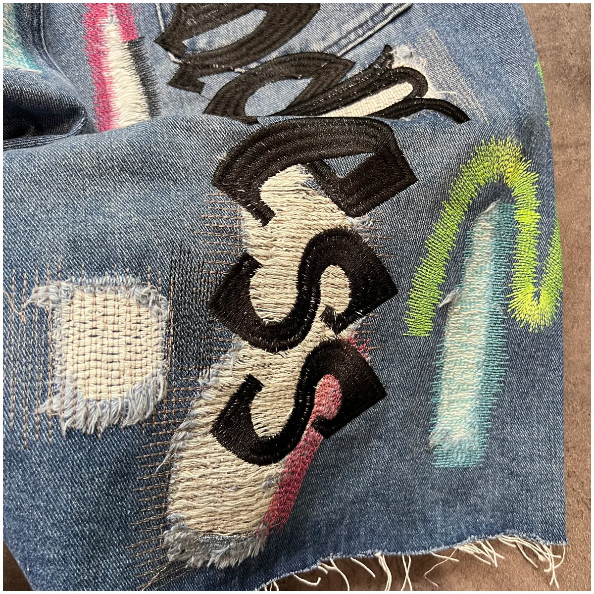 Hip Hop Embroidered Ripped Craft Shorts