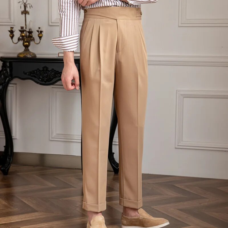 High Waist Side Button Solid Trousers