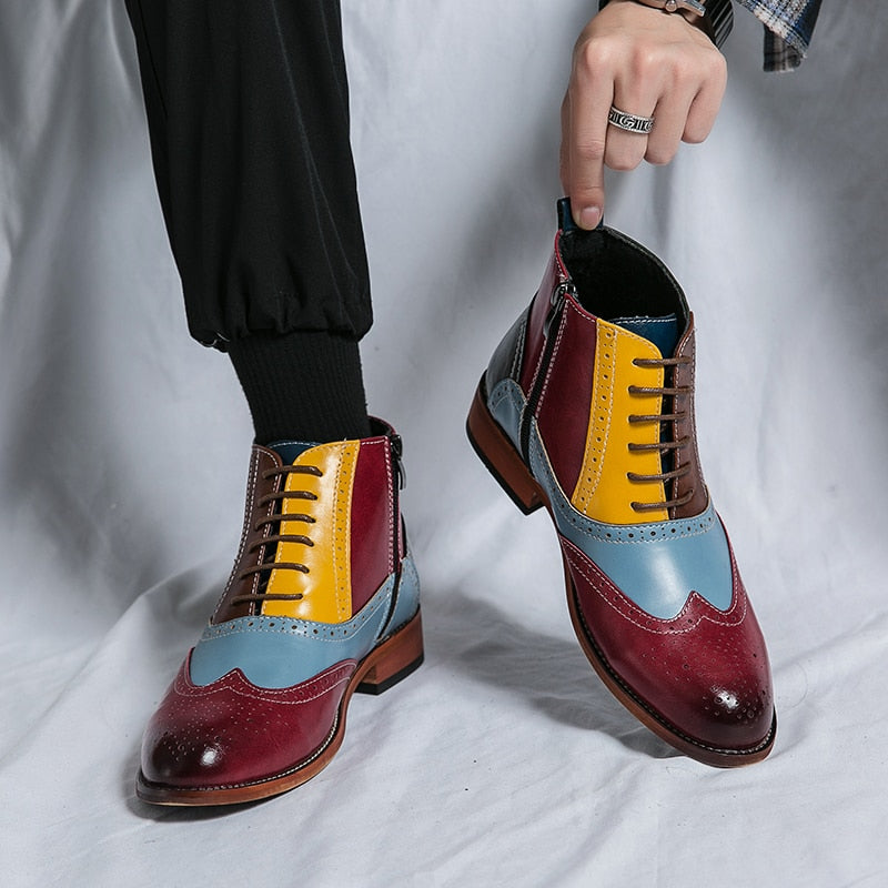 Mixed Colors Zipper Ankle Boots