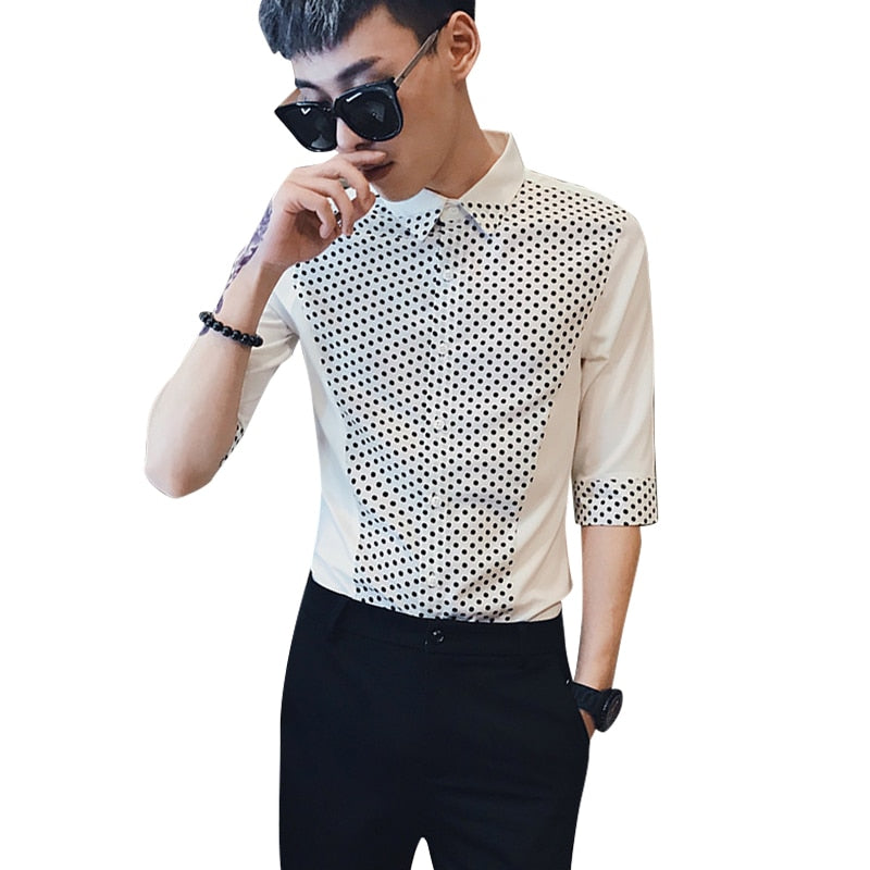 Chemise Slim Fit à motif à pois et demi-manches pour hommes