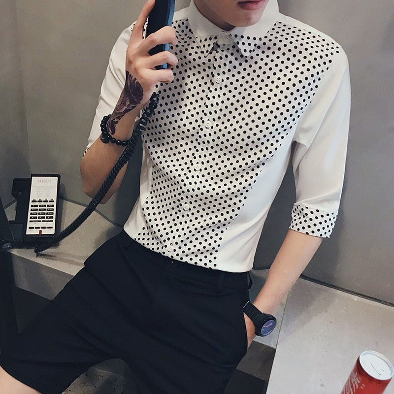 Chemise Slim Fit à motif à pois et demi-manches pour hommes