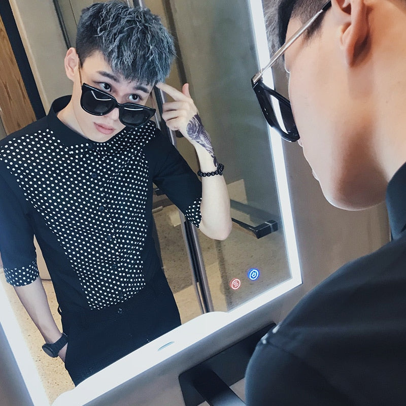 Chemise Slim Fit à motif à pois et demi-manches pour hommes