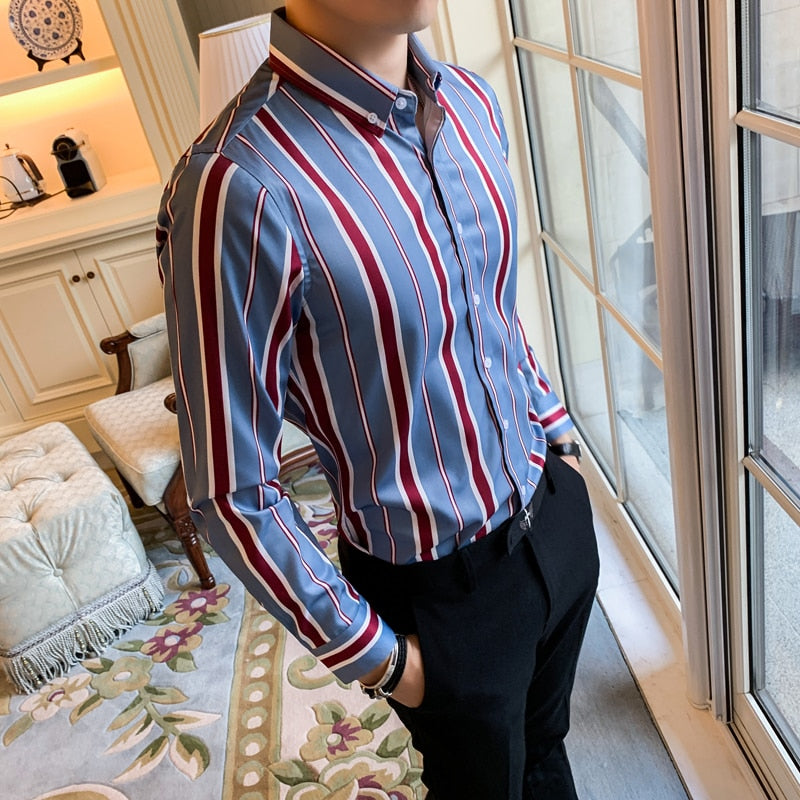 Chemises à manches longues pour hommes de style décontracté à rayures longues