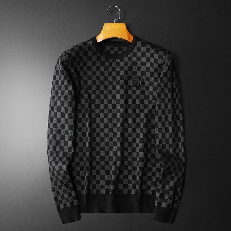 Black Checkered Pattern O-Neck Sweatshirt