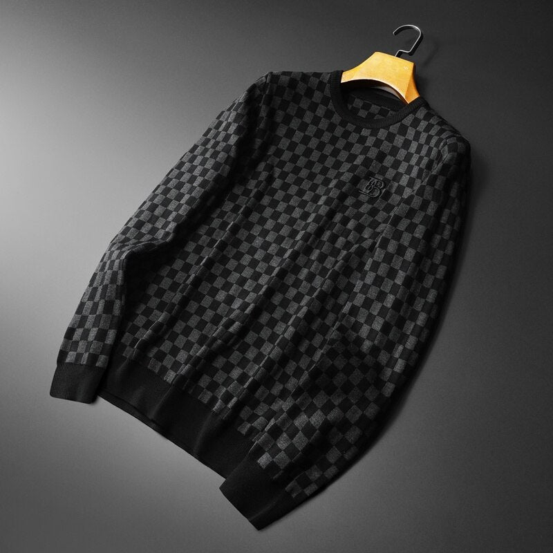 Black Checkered Pattern O-Neck Sweatshirt