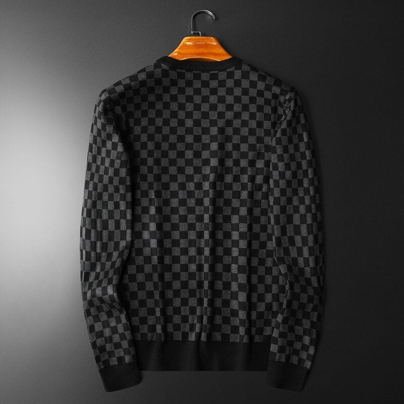 Black Checkered Pattern O-Neck Sweatshirt