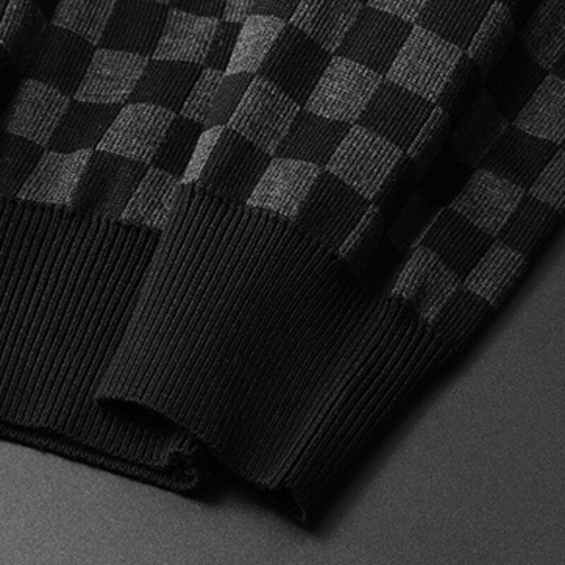 Black Checkered Pattern O-Neck Sweatshirt