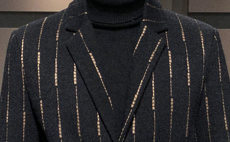 Straight Stripes Decorated Mid-Length Trench Coat