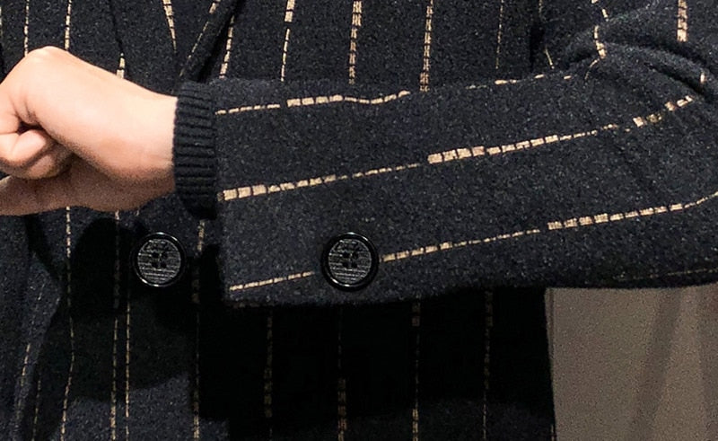 Straight Stripes Decorated Mid-Length Trench Coat