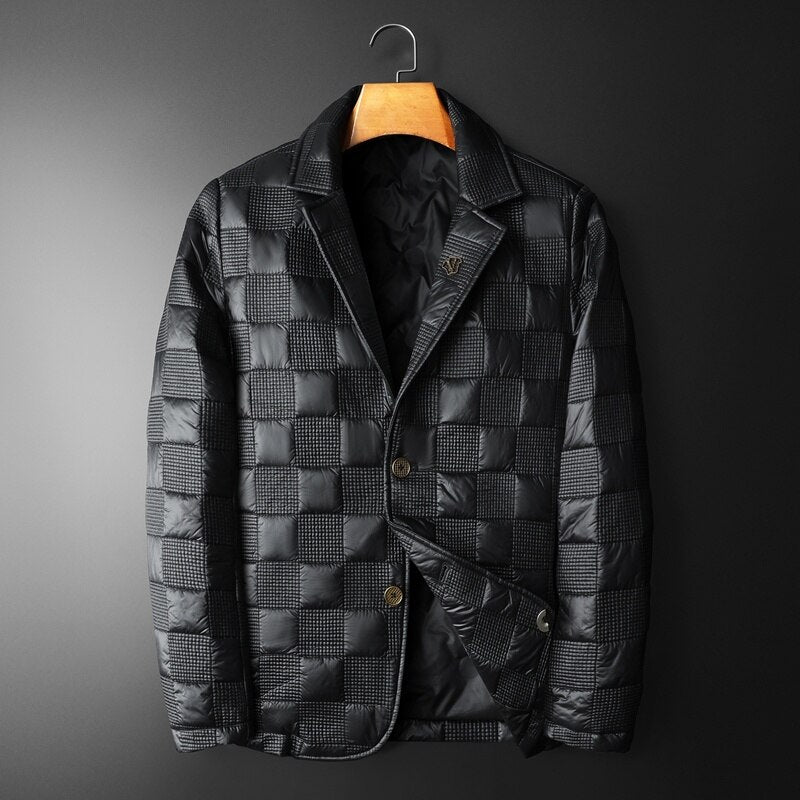 Black Checkered Button Padded Parka