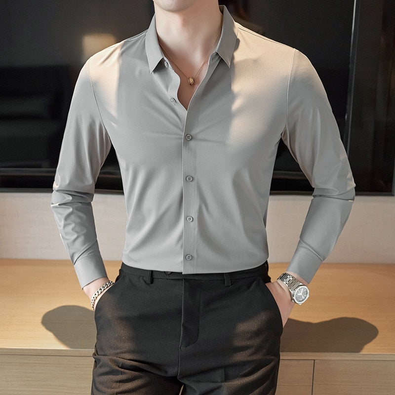 Ice Silk Long Sleeve Formal Slim Fit Shirt