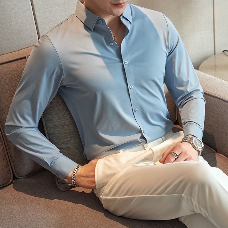 Ice Silk Long Sleeve Formal Slim Fit Shirt