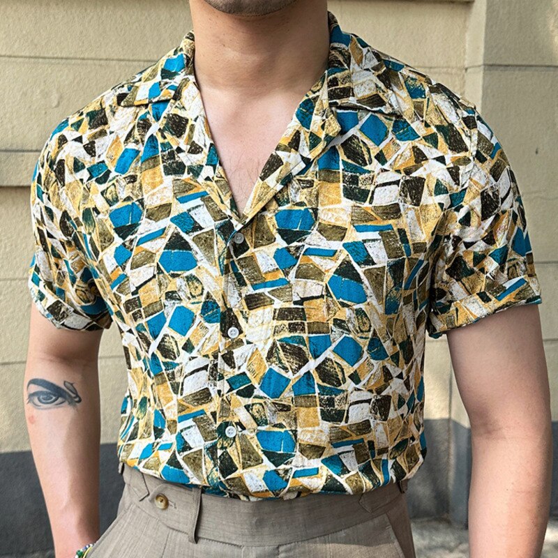 Retro Colorful Geometric Print Shirt