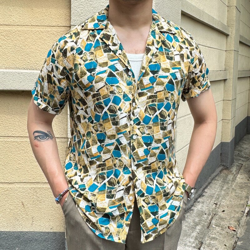 Retro Colorful Geometric Print Shirt