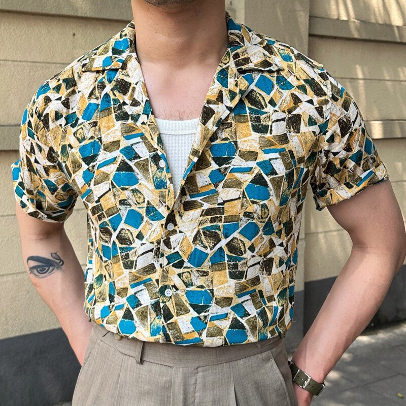 Retro Colorful Geometric Print Shirt