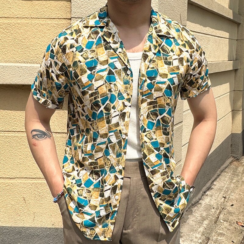 Retro Colorful Geometric Print Shirt