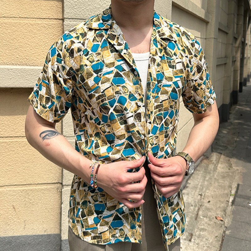 Retro Colorful Geometric Print Shirt