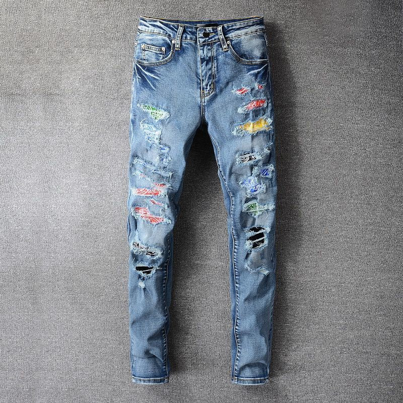 Multicolor Patchwork Ripped Decorated Jeans