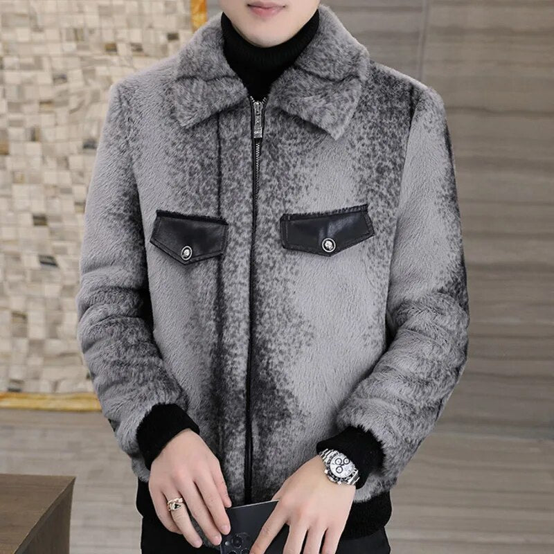 Grey Color Fur Zippered Jacket