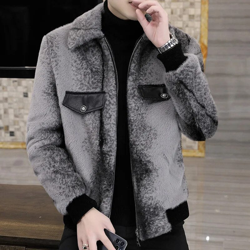 Grey Color Fur Zippered Jacket