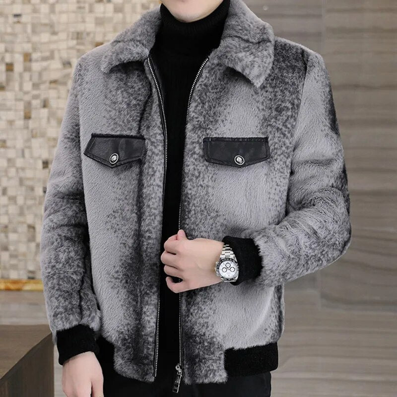 Grey Color Fur Zippered Jacket