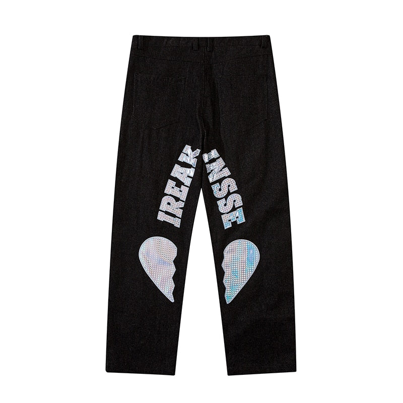 Broken Heart Hologram Loose Jeans