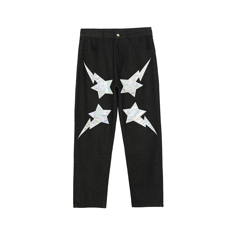 Pantalon en denim brodé de lettres High Street Stars