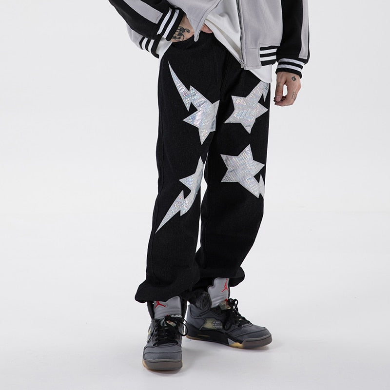 Pantalon en denim brodé de lettres High Street Stars