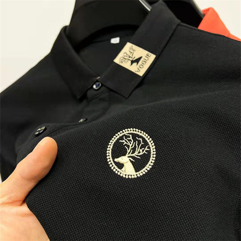 Deer Head Embroidery Lapel Polo Shirt