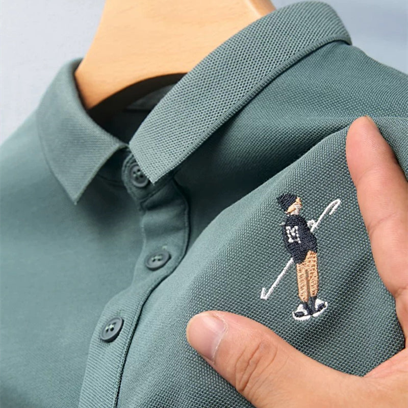 Embroidered Decoration Solid Polo Shirt