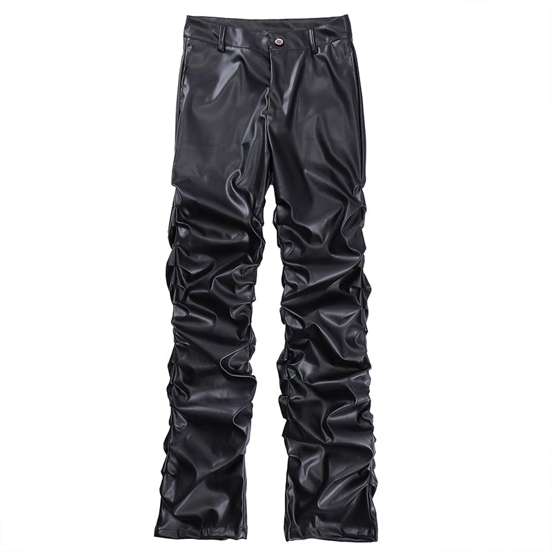 Pantalones rectos de obsidiana con volantes