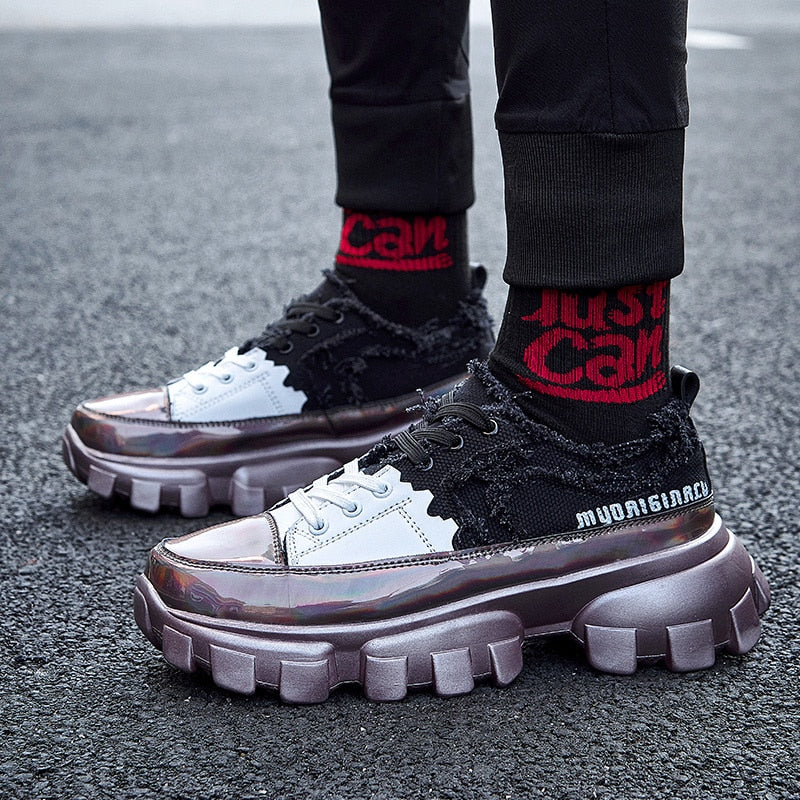 Multicolor Chunky Soles Vinyl Look Men Sneakers