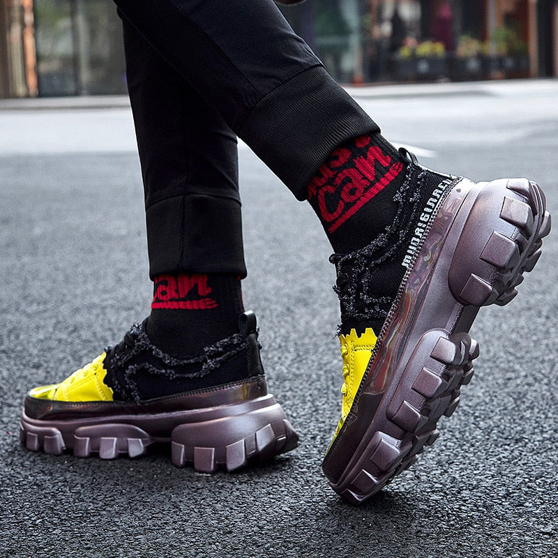Multicolor Chunky Soles Vinyl Look Men Sneakers