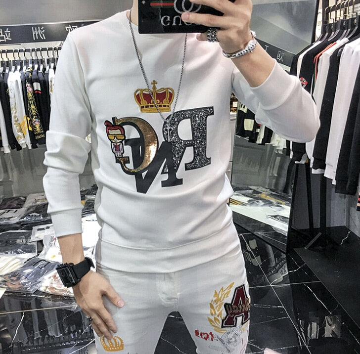 Hip Hop RNG Embroidered Black White Men Sweater