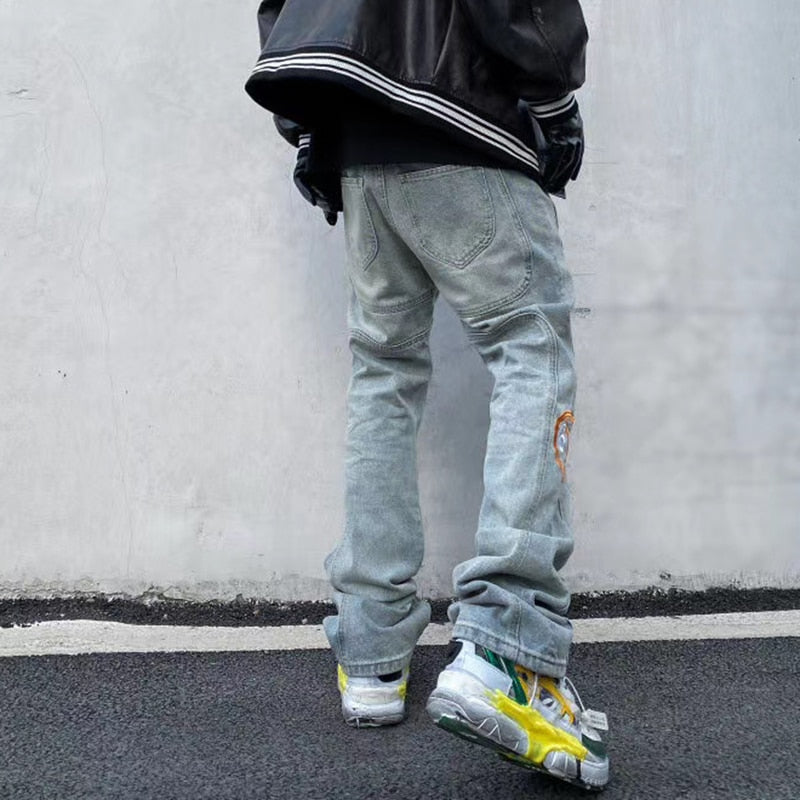 Rainbow Letters Embroidery Loose Jeans