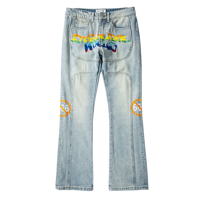 Rainbow Letters Embroidery Loose Jeans