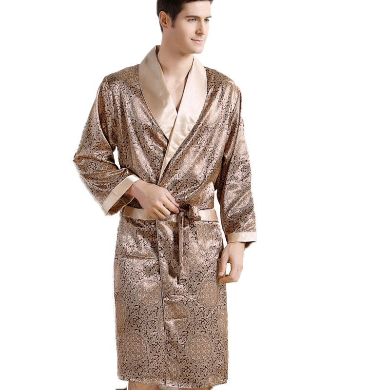 Mix Print Bathrobe Kimono Style Men Pajama