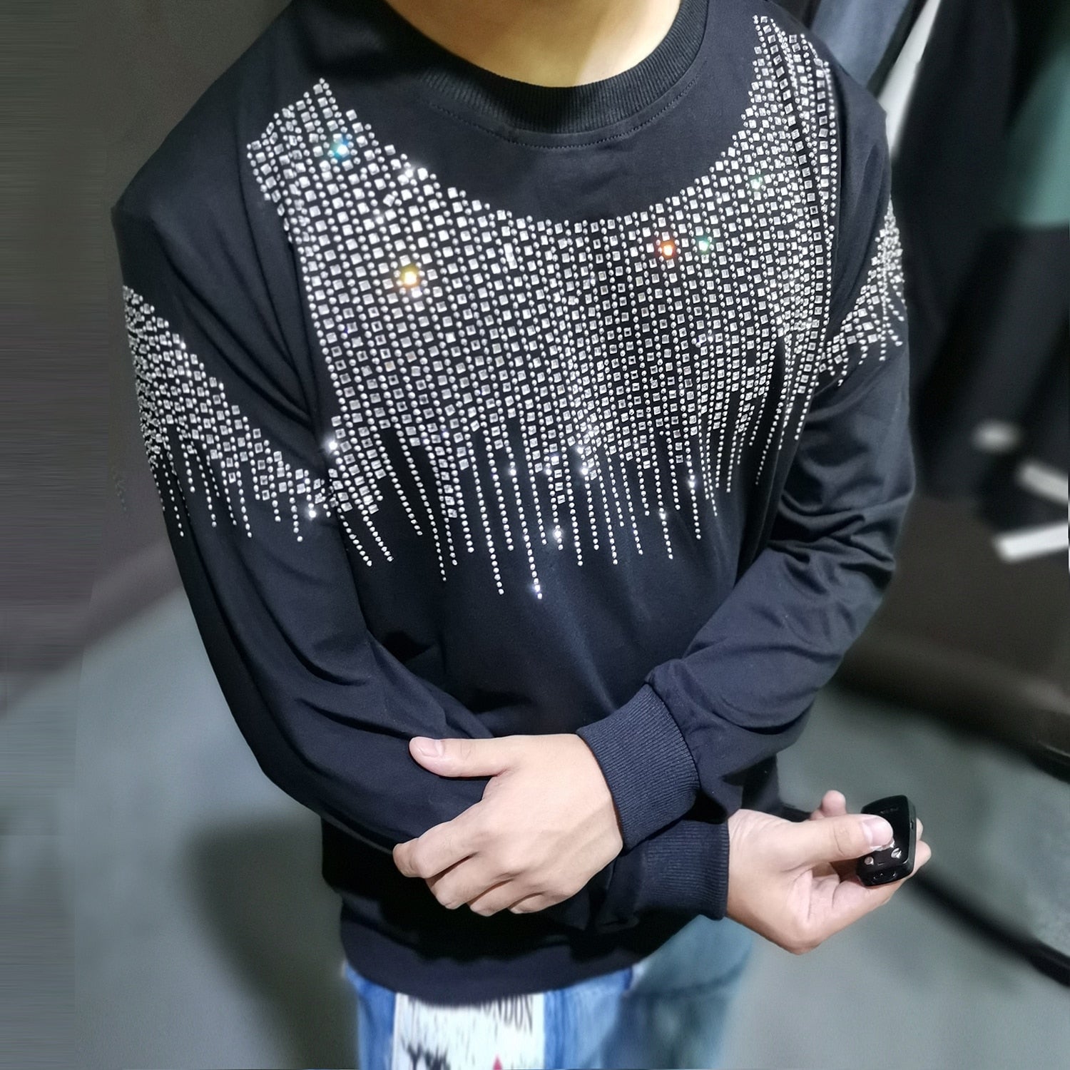 Glittering Crystal Decorated Sweatshirt