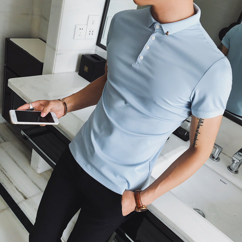 Solid Casual Slim Fit Breathable Design Men Polo Shirt