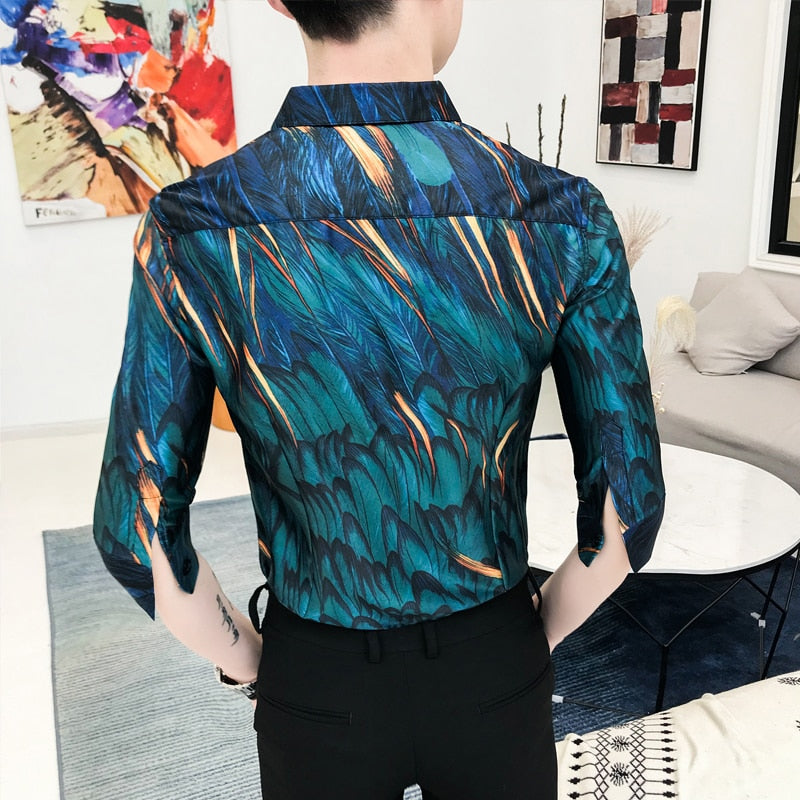 Forest Green Digital Print Men Slim Fit Shirt