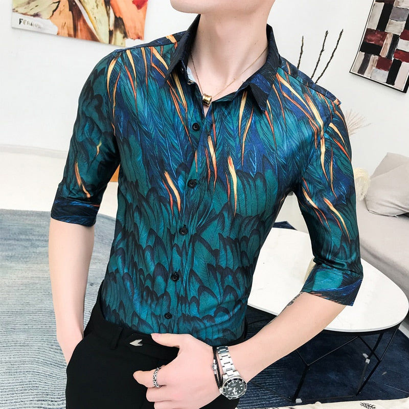 Forest Green Digital Print Men Slim Fit Shirt