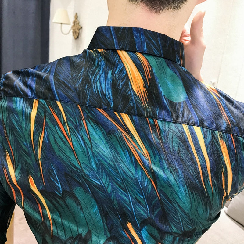 Forest Green Digital Print Men Slim Fit Shirt