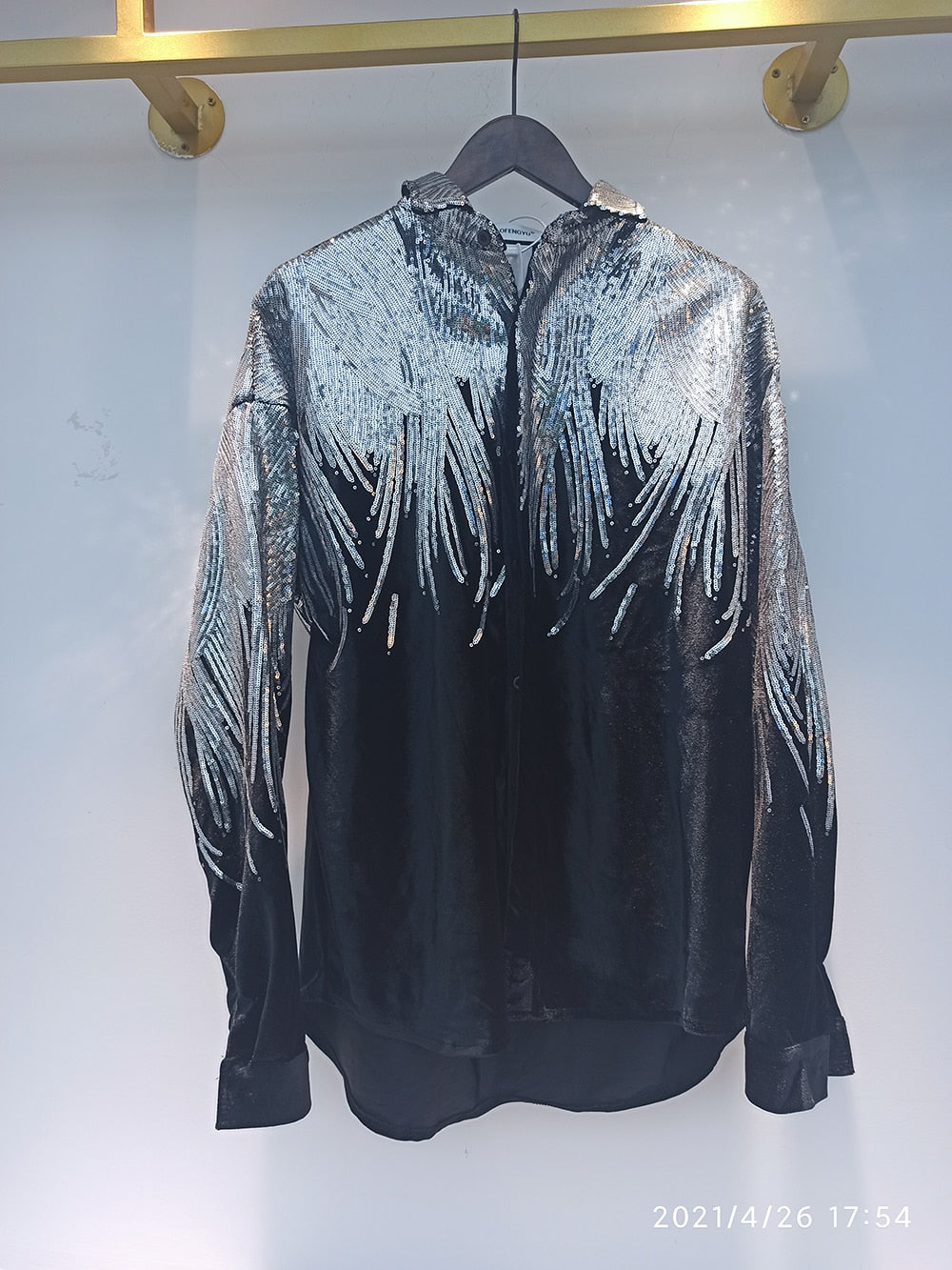 Sequin Velvet Embourdered Glamour Long Sleeve Shirt